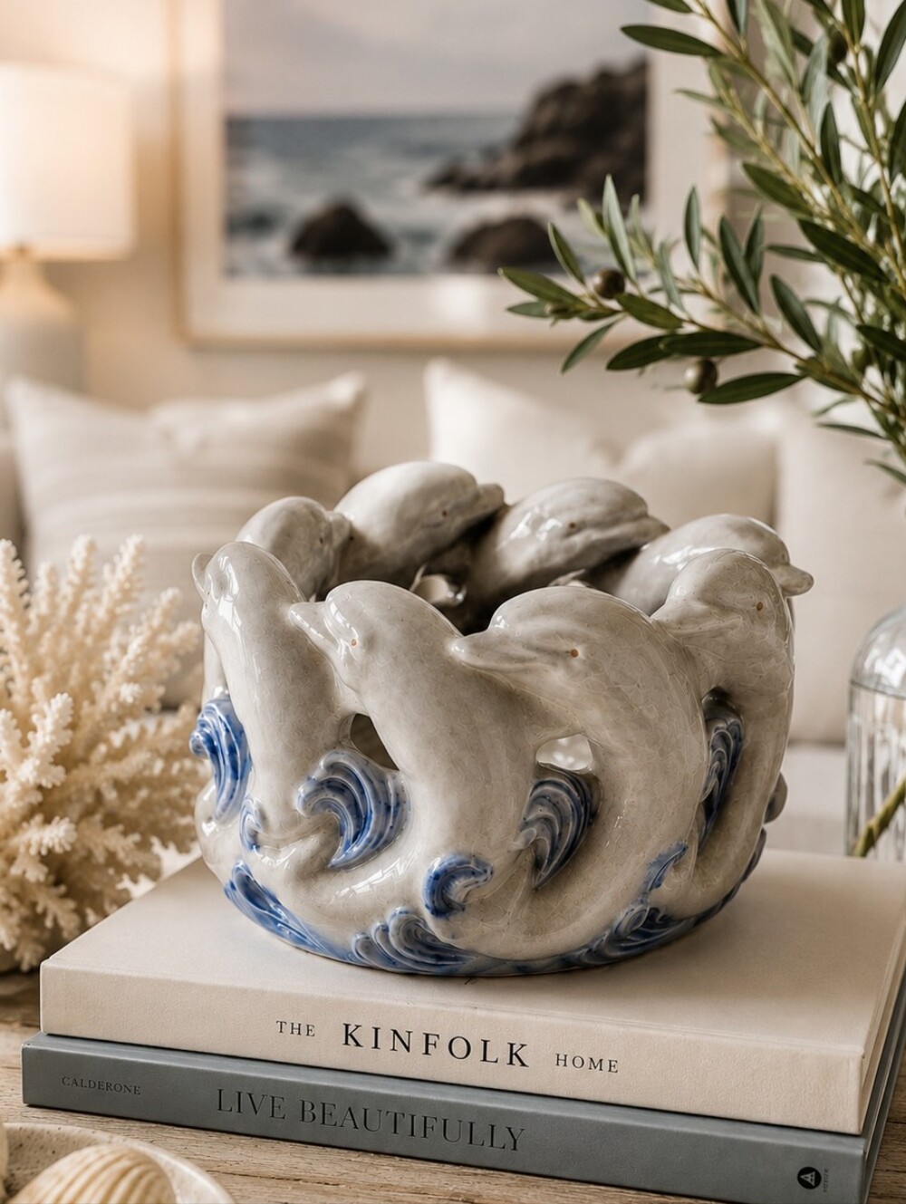 Vintage Holland Mold Dolphin Ceramic Bowl Coastal Beach House Decor